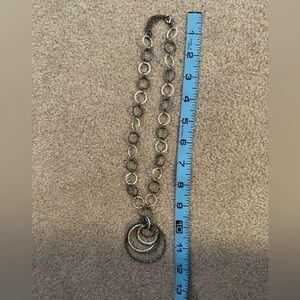 Elegant Silver and Black-Tone Circle Pendant Necklace